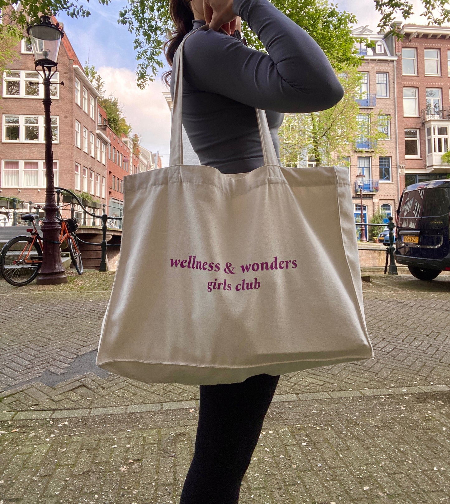 Wellness and Wonders Girls Club - Sustainable Shopping Bag Organic XL Tote Bag Ethical Oversized Tote in Natural White