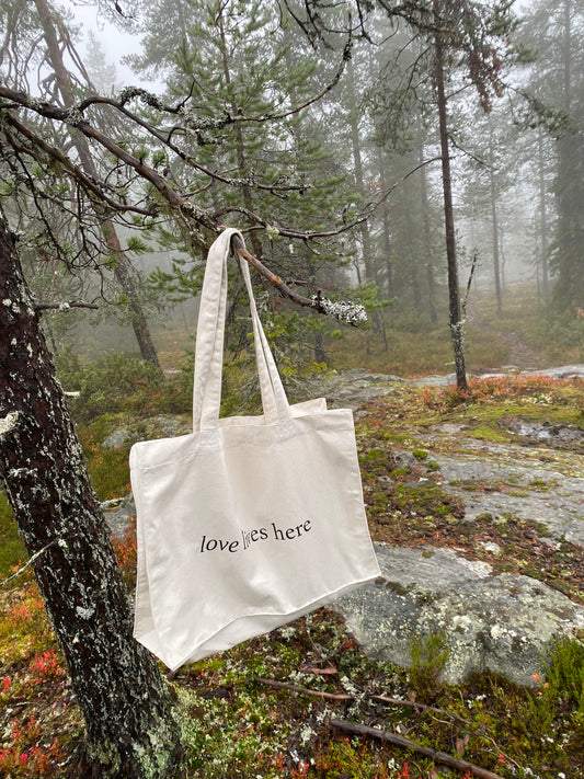 Love Lives Here - Sustainable Shopping Bag Natural