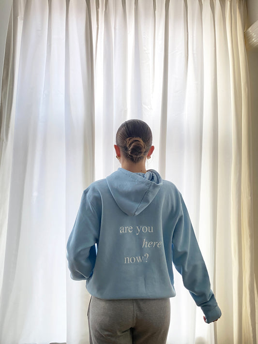 Are You Here Now - Sustainable Unisex Pullover Hoodie Sky Blue