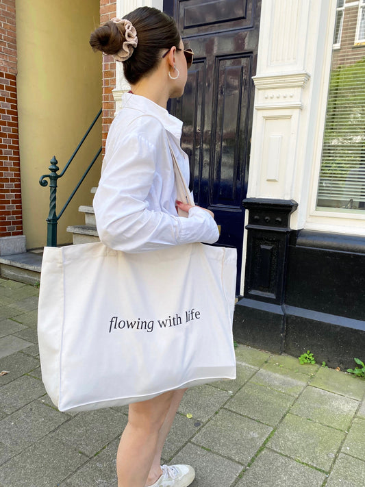 Flowing with Life - Sustainable Shopping Bag Organic XL Tote Bag Ethical Oversized Tote in Natural White