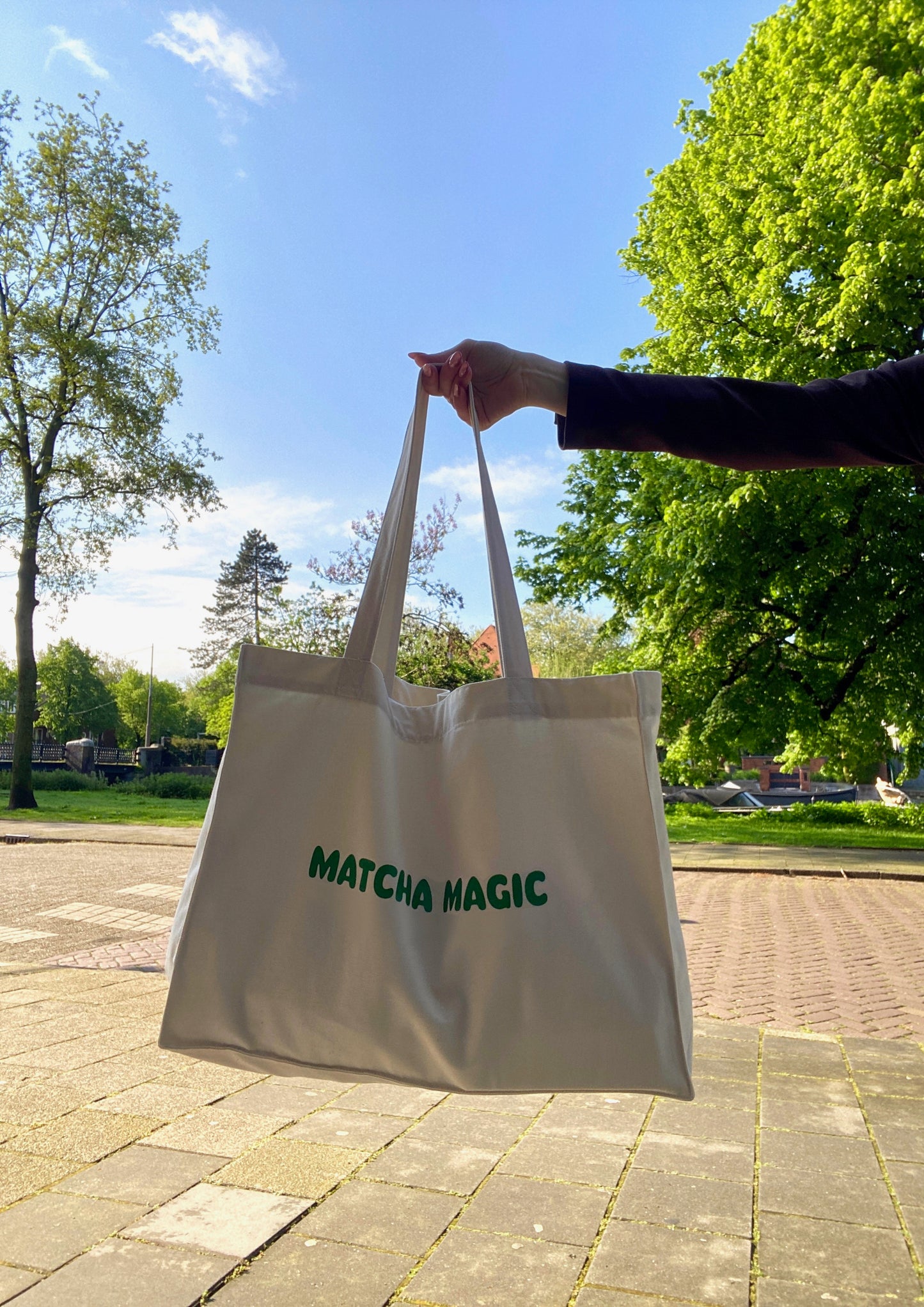 Matcha Magic - Sustainable Shopping Bag Organic XL Tote Bag Ethical Oversized Tote in Natural White