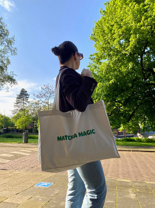 Matcha Magic - Sustainable Shopping Bag Organic XL Tote Bag Ethical Oversized Tote in Natural White