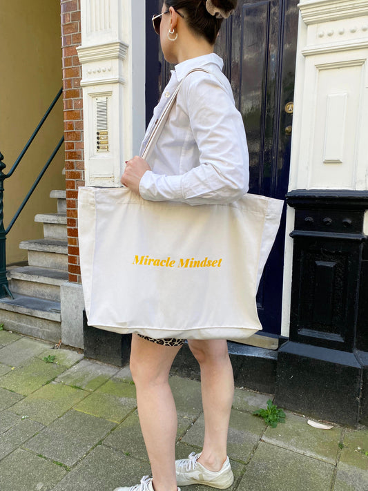 Miracle Mindset - Sustainable Shopping Bag Organic XL Tote Bag Ethical Oversized Tote in Natural White