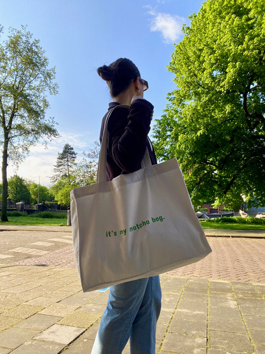 My Matcha Bag Period - Sustainable Shopping Bag Organic XL Tote Bag Ethical Oversized Tote in Natural White