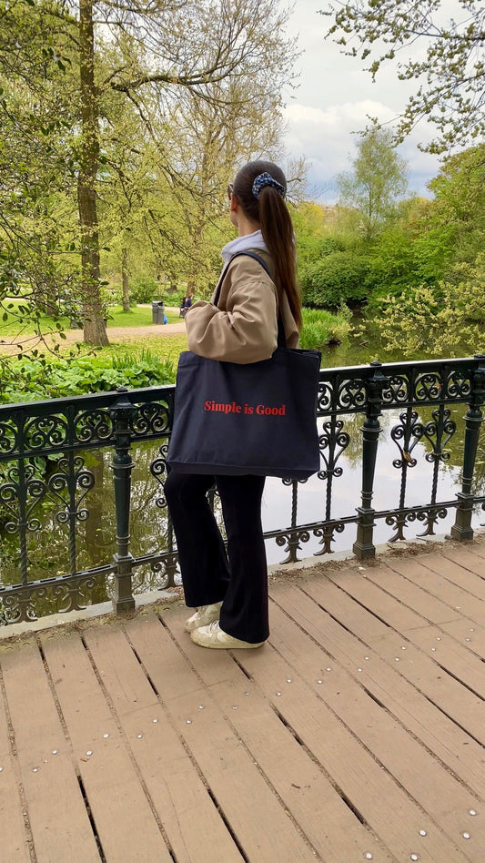 Simple is Good - Sustainable Shopping Bag Organic XL Tote Bag Ethical Oversized Tote in Midnight Blue