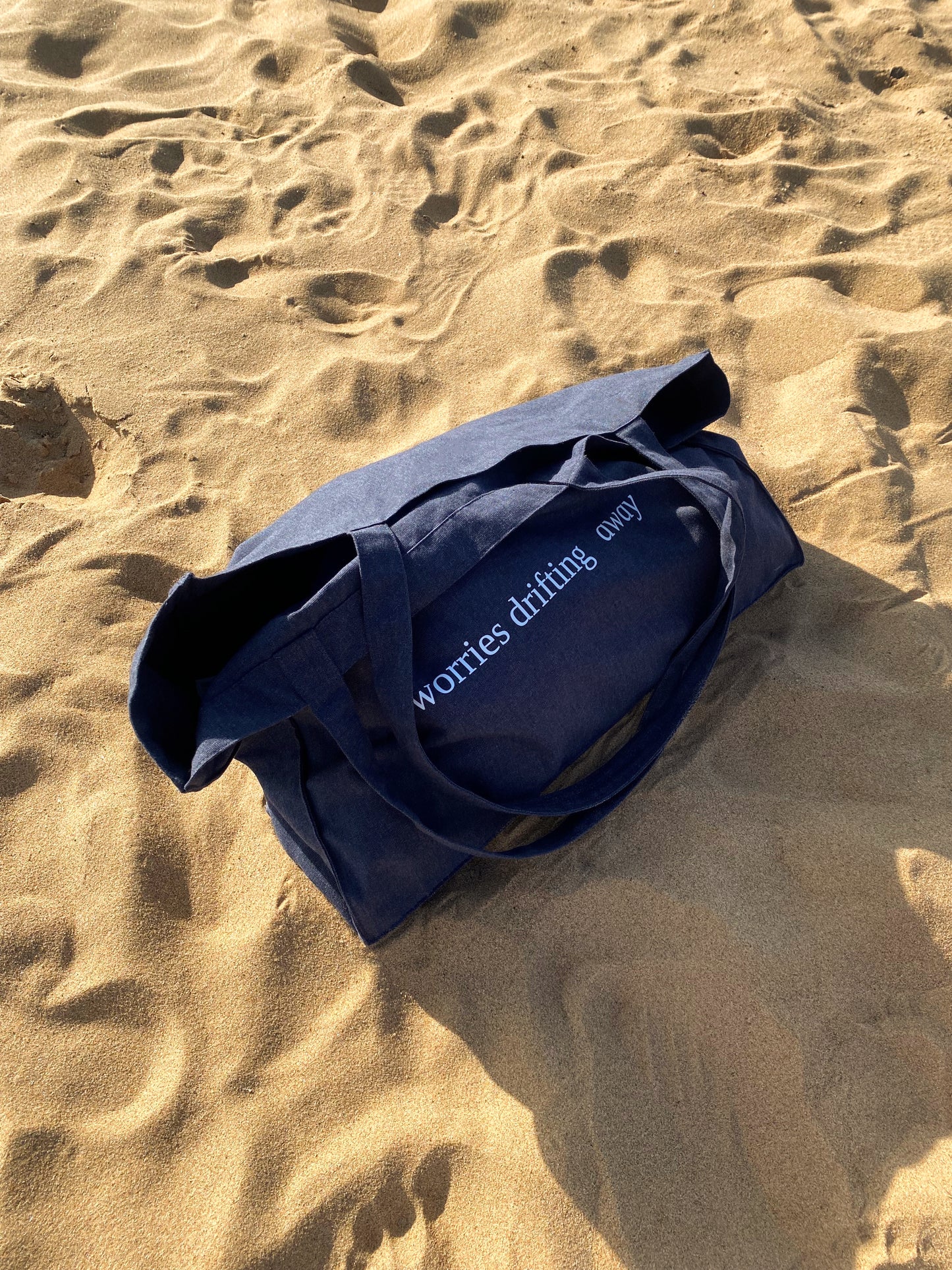Worries Drifting Away - Sustainable Shopping Bag Organic XL Tote Bag Ethical Oversized Tote in Midnight Blue