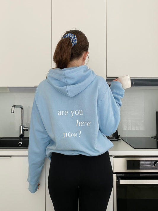 Are You Here Now - Sustainable Unisex Pullover Hoodie Sky Blue